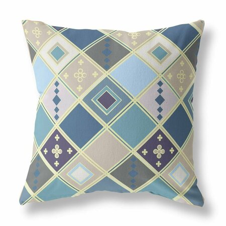 PALACEDESIGNS 26 in. Tile Indoor & Outdoor Zippered Throw Pillow Blue & Gold PA3103601